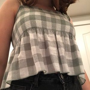 American Eagle Gray/Green Gingham Frilly Tanktop